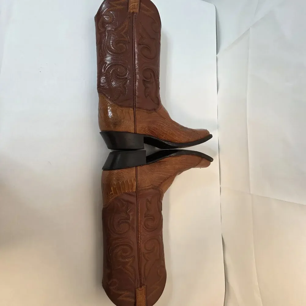 Panhandle Slim Mens 8 D Brown Exotic Ostrich Leg Cowboy Western Boots Vintage